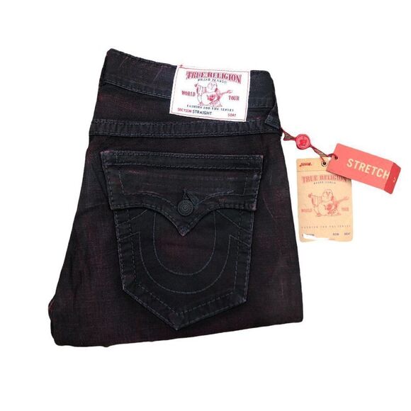 BRAND New True Religion Jeans Size 32 STRAIGHT BIG T Black/Red - Picture 5 of 16